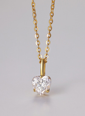 S925银锁骨链心形莫桑石高级吊坠项链女