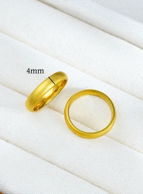 金店同款古法沙金宽面素圈戒指 铜镀金实心经典传承情侣对戒指环