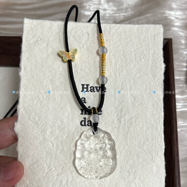 天然白水晶九尾狐吊坠狐狸许愿狐水晶项链狐牌锁骨链桃花礼物女生