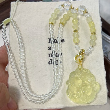 天然黄水晶狐狸吊坠九尾狐水晶项链挂坠中国风狐牌锁骨链女礼物