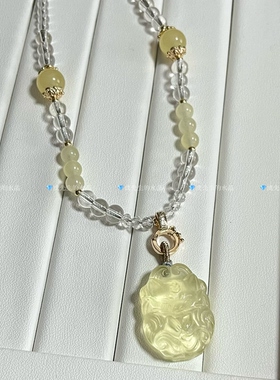 天然黄水晶公主狐项链狐狸九尾狐牌挂坠水晶毛衣链女珠链礼物桃花