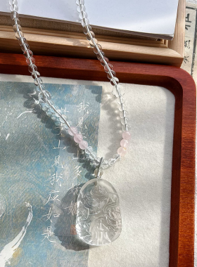 天然白水晶狐狸吊坠女招桃花转运锁骨链狐牌九尾狐项链毛衣链挂件