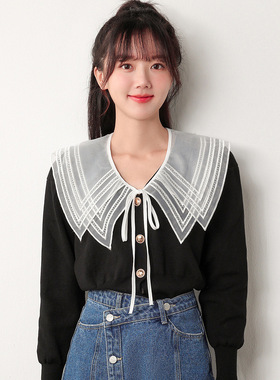 白色双层欧根纱假领子女夏季配裙