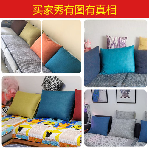 纯色腰枕沙发抱枕加厚亚麻靠垫客厅大号 60 70 80长方形靠枕床头 - 图2