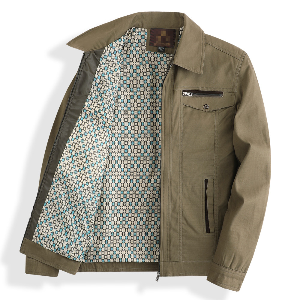 春秋宽松纯棉男夹克中年翻领全棉外套男士40-50岁老人上衣休闲男,淘宝优惠券,粉丝福利购,淘宝优惠卷