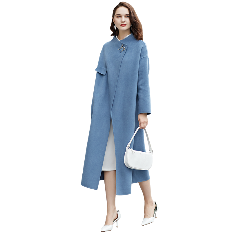 双面呢羊绒斗篷宽松开叉毛呢大衣 attaindi臻迪毛呢外套