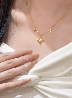 S925纯银四芒星锆石锁骨链