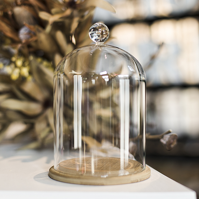 [非非]玻璃保鲜罩盖蛋糕罩陶瓷底座甜品罩套装装饰玻璃罩永生花 - 图1