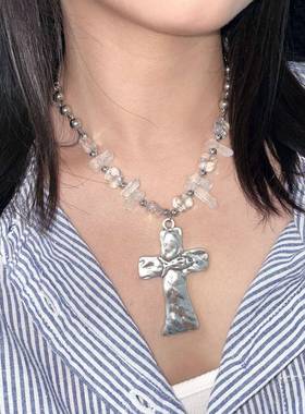 欧美风十字架吊坠项链女冷淡风个性设计锁骨链甜酷风时尚百搭项饰