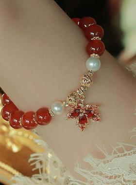 新中式轻奢风红枫叶串珠手链小众设计高级感精致风个性手饰品