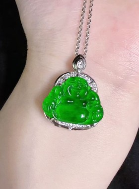 天然A货翡翠玉吊坠老坑高冰种帝王绿佛公吊坠玉坠钻石挂件