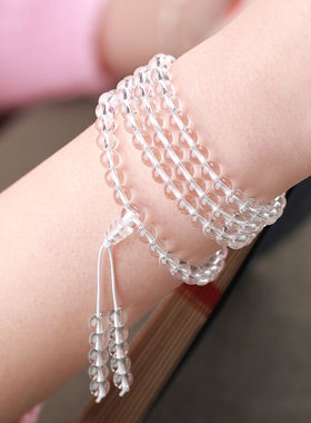 天然白水晶手链金刚萨埵修法水晶108颗佛珠念珠葫芦手串男女