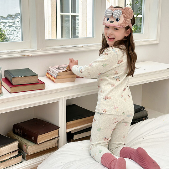 Conjunto de ropa de otoño para niños antibacteriano 10A, pijamas sin hueso de algodón puro de clase A para niños y niñas, ropa para el hogar con marco extraíble de lana para bebés