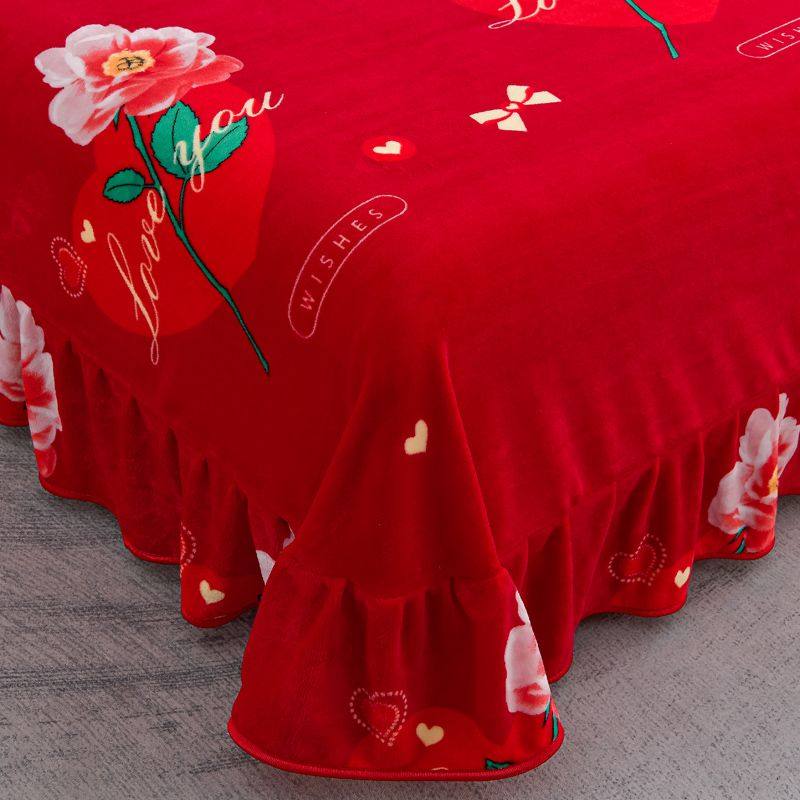 冬季床裙款牛奶绒床单单件加绒加厚保暖床套双人花边床罩不掉毛,淘宝优惠券,粉丝福利购,淘宝优惠卷