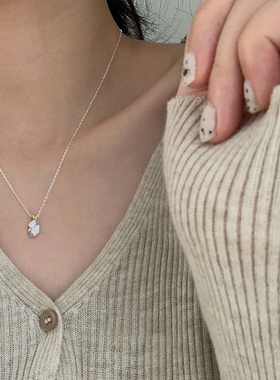 XYDZ 不规则陨石吊坠项链925纯银简约小众拼色豆豆女锁骨链2023潮