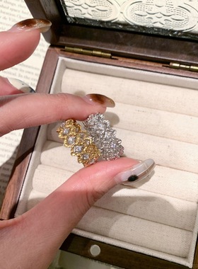 XYDZ 小红书爆款镂空蕾丝花边戒指女2025新款古法金包银色指环