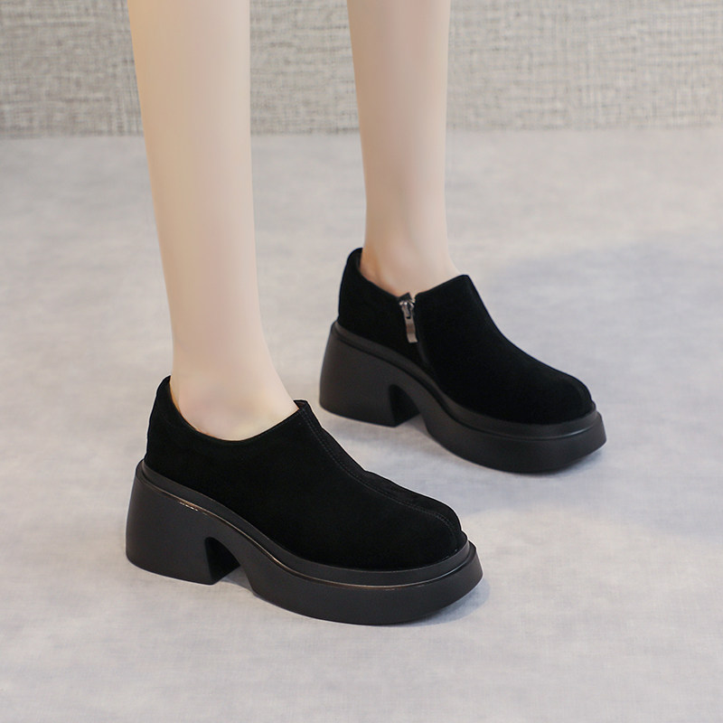 松糕厚底单鞋女2025春秋新款深口皮鞋磨砂真皮大头防水台坡跟女鞋,淘宝优惠券,粉丝福利购,淘宝优惠卷