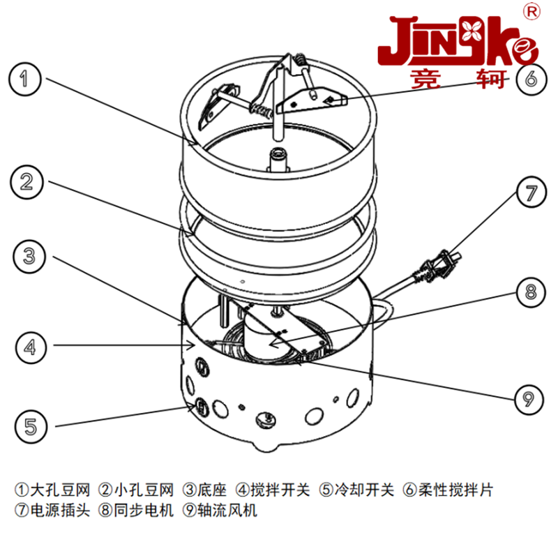 烘豆手网烘焙器具不锈钢大风量咖啡豆去银皮柔性叶片自搅拌冷却盘-图2