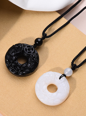 黑曜石玛瑙双貔貅吊坠如意平安扣