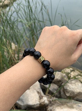 天然黑曜石手链越南沙金刺青手串