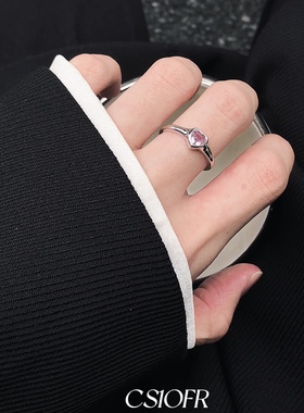 甜美风爱心粉月光戒指男女小众