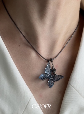 暗黑蓝光蝴蝶项链男女小众设计