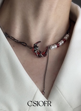 男女红月光项链小众设计可调节