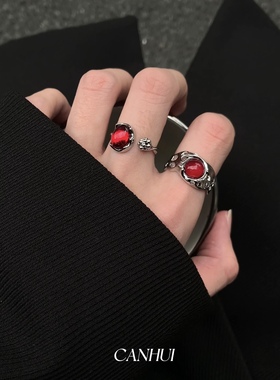 男女小众红月光开口戒指可调节