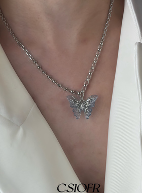 冰蓝蝴蝶月光项链男女潮冷淡风