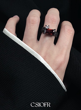 暗黑风红月光男女戒指