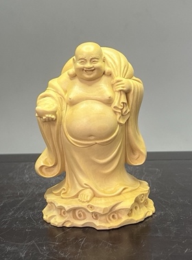 黄杨木雕招财元宝欢喜弥勒佛像家居办公车载供奉小摆件禅意装饰品