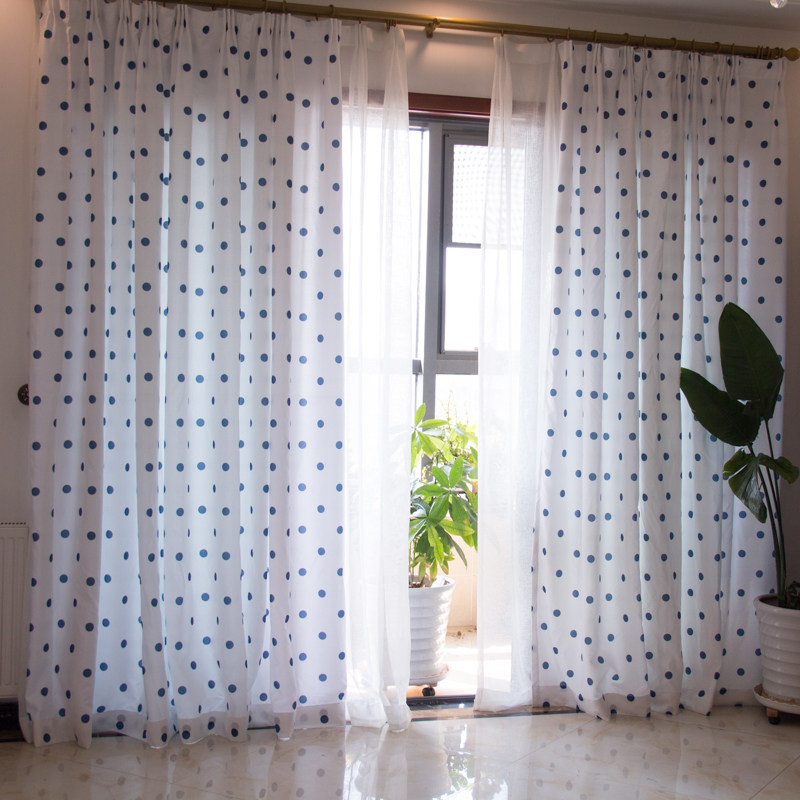 【圆点】点睛清爽蓝色波点白色窗帘儿童房书房客厅清新简约现代窗,淘宝优惠券,粉丝福利购,淘宝优惠卷