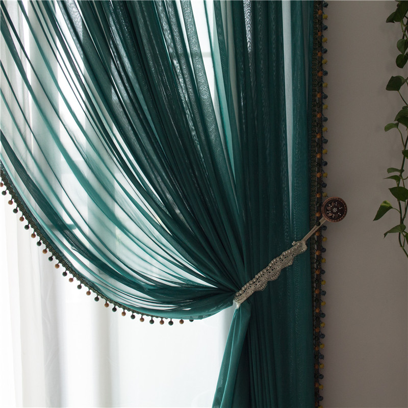 【绿藻】 点睛高档墨绿色轻奢ins风加厚雪纺半遮光不透人客厅窗纱,淘宝优惠券,粉丝福利购,淘宝优惠卷
