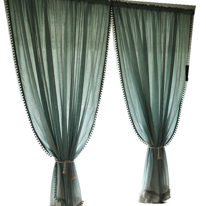 【薄荷】点睛新中式简约美式蓝绿色日系清新唯美不透人棉麻窗纱,淘宝优惠券,粉丝福利购,淘宝优惠卷