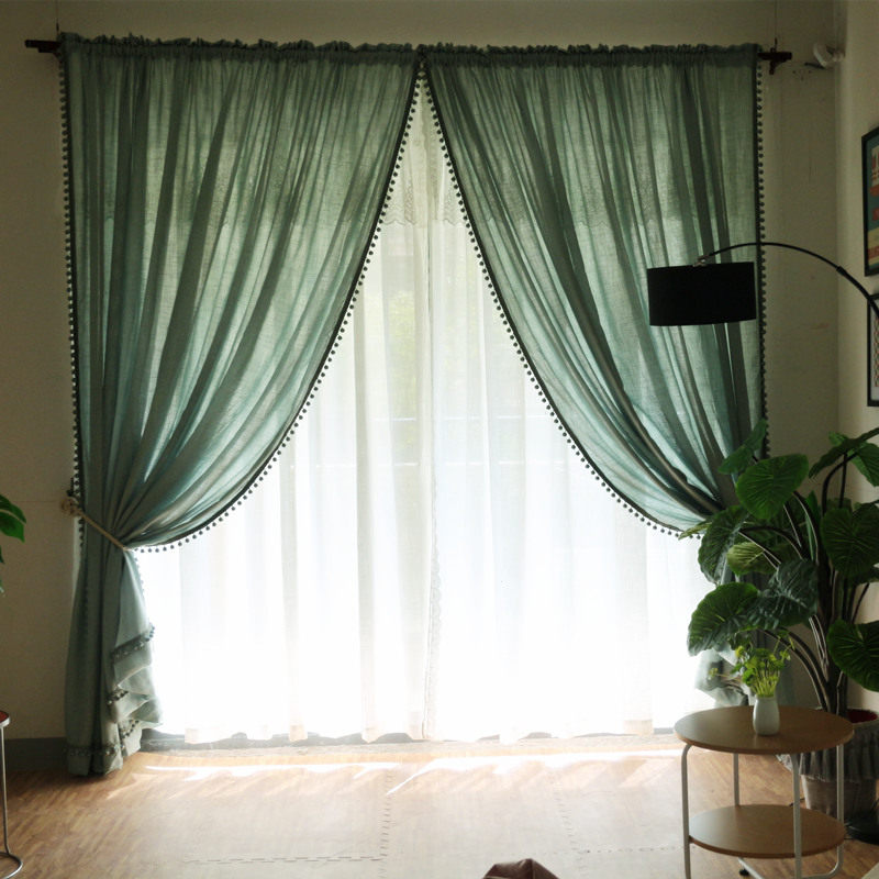 【薄荷】点睛新中式简约美式蓝绿色日系清新唯美不透人棉麻窗纱,淘宝优惠券,粉丝福利购,淘宝优惠卷
