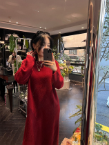 VIANIE Christmas New Year ambience with red real silk cashmere suede 100 hitch long sleeve loose knit dress