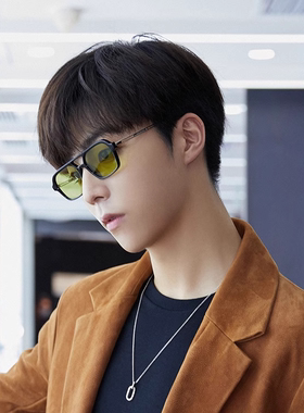 张艺兴双梁浅色透明墨镜女橄榄绿