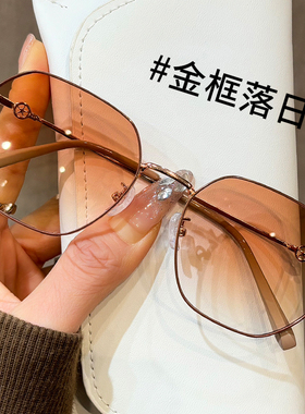 韩系显白奶茶色落日眼镜女多边形
