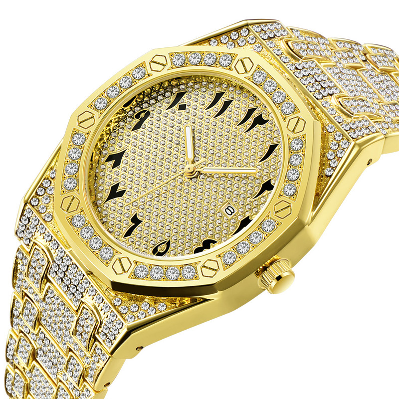 Gold Watch Men Fahion Alloy Band Calendar Business Watches - 图3