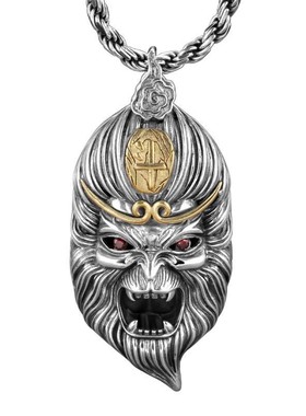 s925银银男生吊坠霸气潮项链个性孙悟空斗战胜佛男士挂件送男友