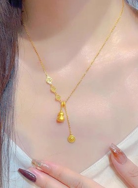 葫芦黄金色项链福禄套链古法磨砂吉祥如意吊坠精致小巧礼物送礼物