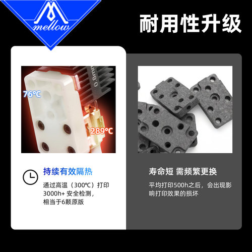 Mellow适配拓竹3D打印机A1/A1mini/H2D加热组件陶瓷氧化锆加热块 - 图3