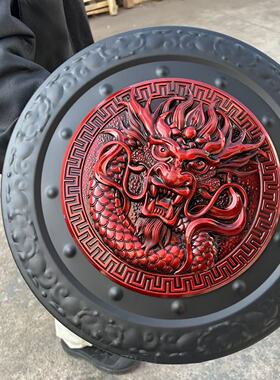 神龙王盾牌全金属防护防暴盾牌玄关桌面摆件中式