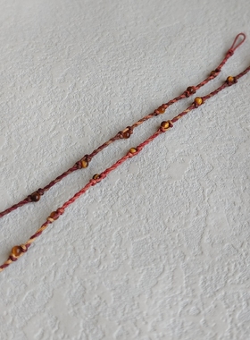 新品小黄虎石编织极细手链复古咖彩编织相思豆手绳小众设计配饰