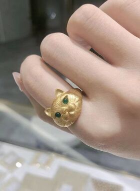 毛豆儿戒指指环招财猫肥家润镀18k祖母绿拉丝工艺精致戒指指环