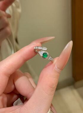 s925银天然阳绿翡翠蛇戒指高级感轻奢款女气质高级感百搭