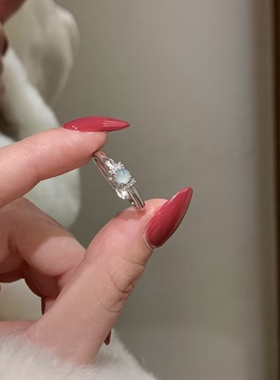 s925银天然蓝水翡翠戒指欧美轻奢风女戒轻奢小众高级感送女友礼物