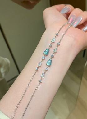 s925银天然蓝水翡翠葫芦手链小清新设计款