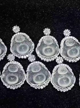 冰种玉髓佛吊坠女中版豪华镶嵌白玛瑙大肚佛项链本命年挂坠弥勒佛