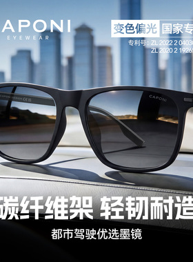 CAPONI超轻碳纤维偏光变色太阳镜
